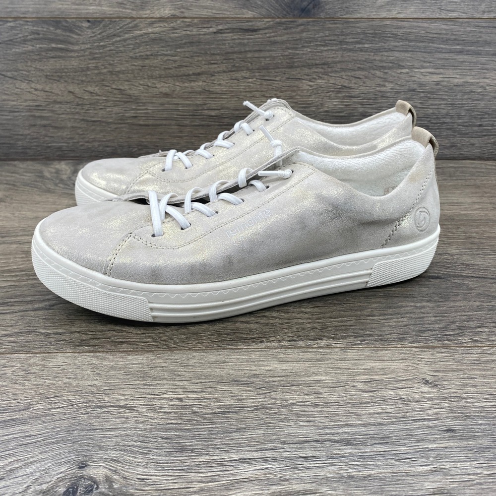 Remonte‎ Soft Metallic Leather Lace Up Fashion Shoes Silver Women Size 41 US 9.5